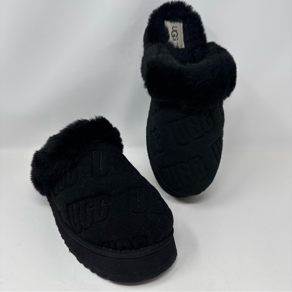 Ugg Disquette Felted Slipper Platform Mule Clog Black Size 10 - Picture 1 of 13